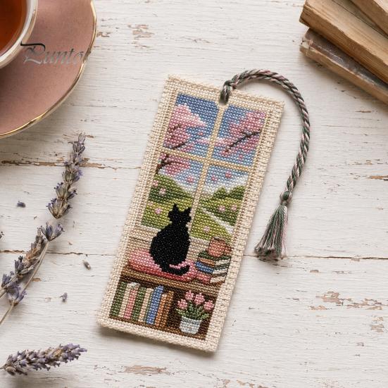 Закладка с деликатной вышивкой DIY Набор для вышивания для взрослых и начинающих, Сезонный кот Ретро Ручной работы Набор для вышивки, Подарки Любителям, Аксессуар для чтения