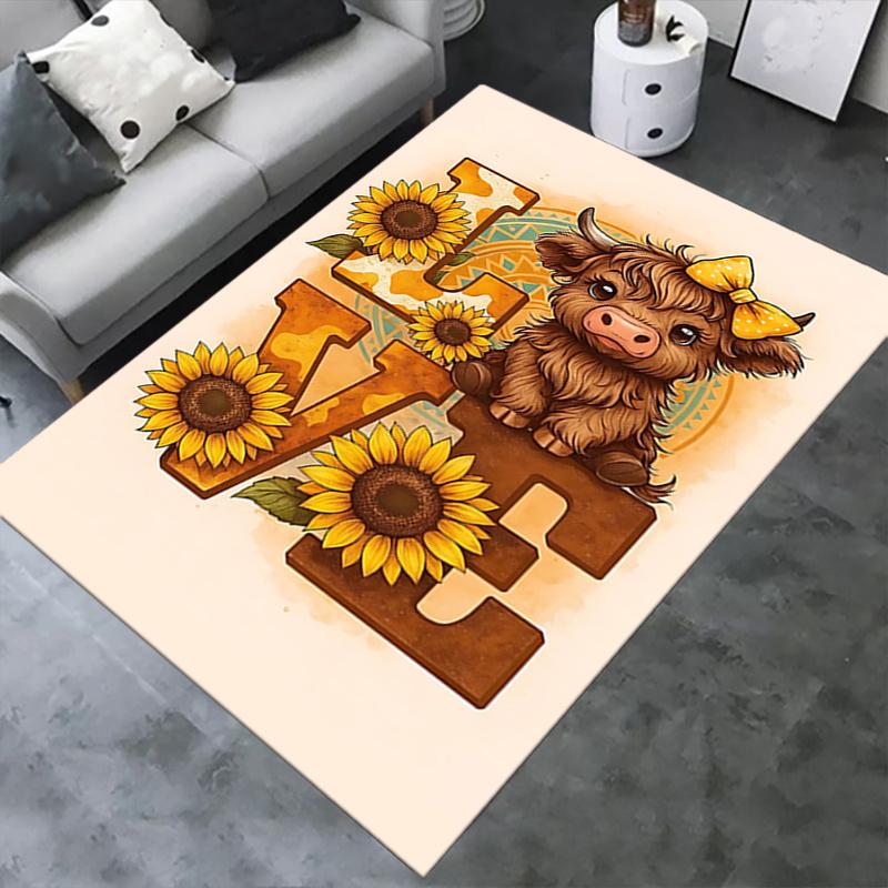Highland Bull Theme Love Chair Mat Office Carpet, Large Rug for Home Decor, Suitable for Bedroom, Living Room & Various Rooms