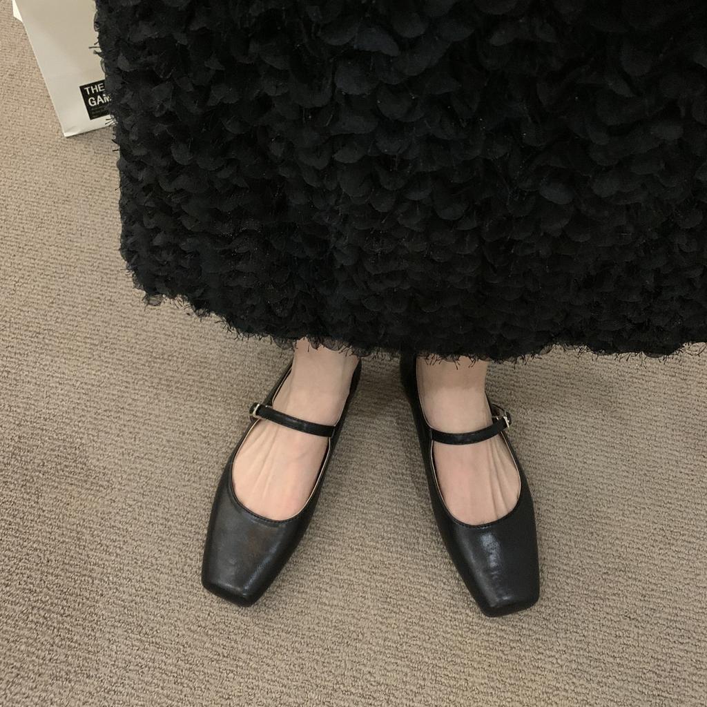 Ретро квадратный носок, неглубокий вырез, туфли-лодочки, женские 2024 новые весна-осень, корейская версия, нежный сказочный стиль, толстый каблук, туфли Мэри Джейн