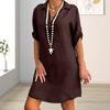 Летнее женское платье с лацканами, v-образным вырезом и короткими рукавами, свободный пуловер, рубашка, повседневная офисная домашняя одежда, мини-платье