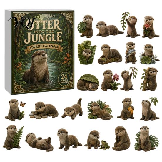 Creative Gift for Friends Otters Advent Calendars 2026, 24 Days 2D Flat Acrylic Ornaments Christmas Winter Holiday Collectibles Countdown Calendar,