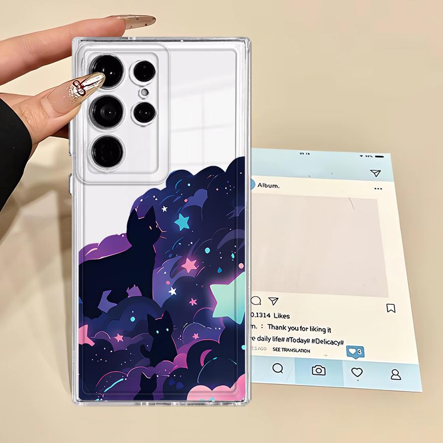 Чехол для телефона Samsung Galaxy Note 20 Ultra 10 S23 Ultra S22 FE S26 S21 S24 S20 Plus S25 Edge Черный Кот Звездная Ночь