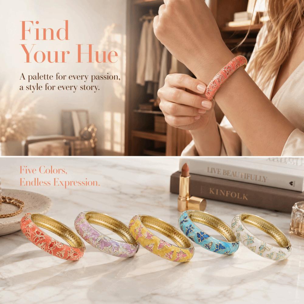 Colorful Vintage Cloisonne Bangle Enamel Women's Hand Bracelet Handicraft Butterfly Bangle  Ladies