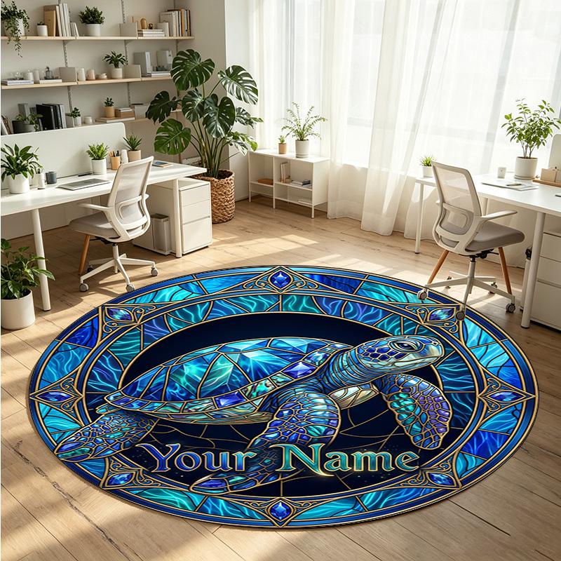 Ocean Sea (36) Theme Round Crystal Velvet Rug Custom Name Text Personalized Floor Mat Home Decor Non Slip Crystal Carpet