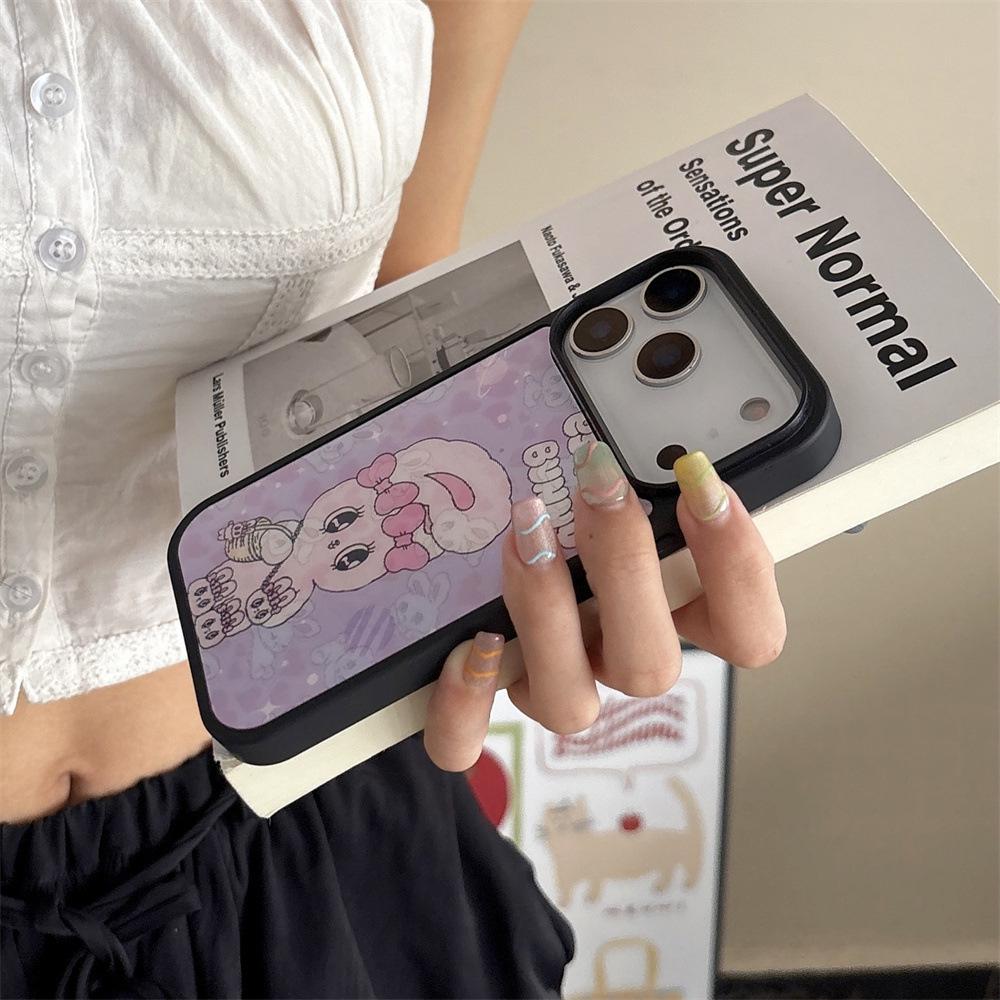 Розовый мультяшный чехол для телефона с кроликом для iPhone 16/17 Air/13 Pro Max/12 - Магнитный, Милый дизайн