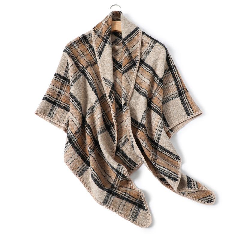 2024 Autumn And Winter New Imitation Cashmere Plaid Scarf Long Triangular Scarf Warm Scarf Women'S Thick Shawl Versatile