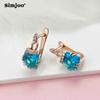 SIMJOO Fashion Rose Gold Earring Feminine Small Simple Geometric Square Blue Zircon Earrings