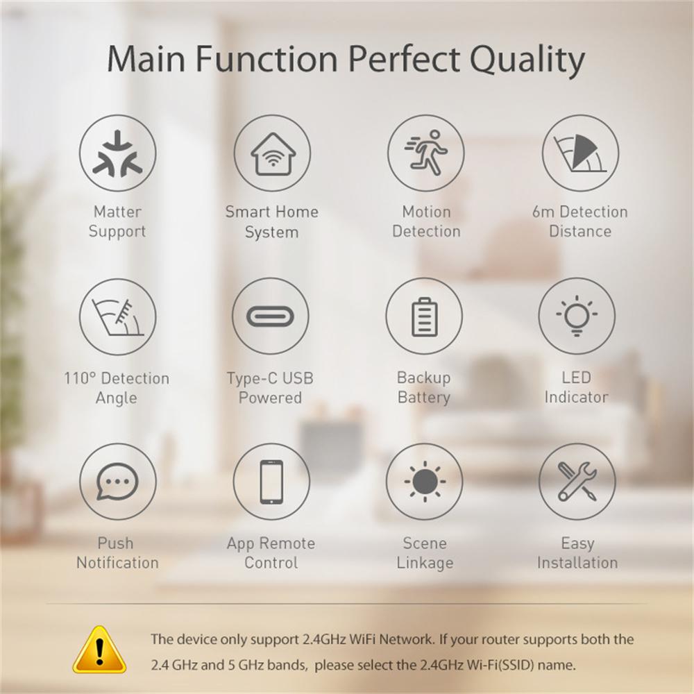 NEO NAS-PD09TM Matter Thread Smart PIR Motion Sensor Infrared Human Detector Works with Apple Home/Google Assistant/Amazon Alexa