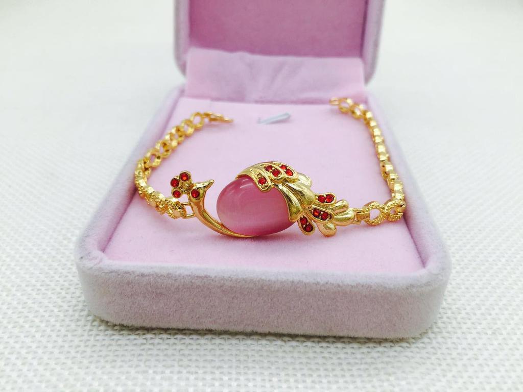 Европейский позолоченный женский набор: колье и браслет с подвеской 'Кошачий глаз' и 'Павлин'