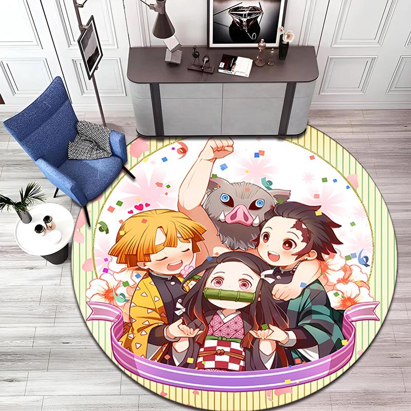 Classic Japanese-style cartoon Demon Slayer round rug, home soft decorative anti-slip yoga mat and chair mat, outdoor floor mat carpet K1