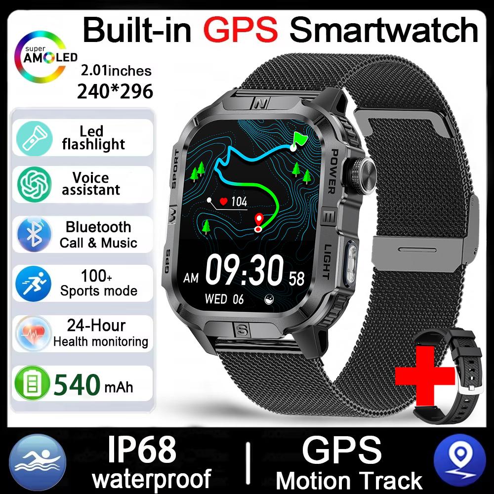 Новые мужские умные часы для активного отдыха и военных оснащены GPS, светодиодной подсветкой, компасом, беспроводной связью, водонепроницаемостью IP68