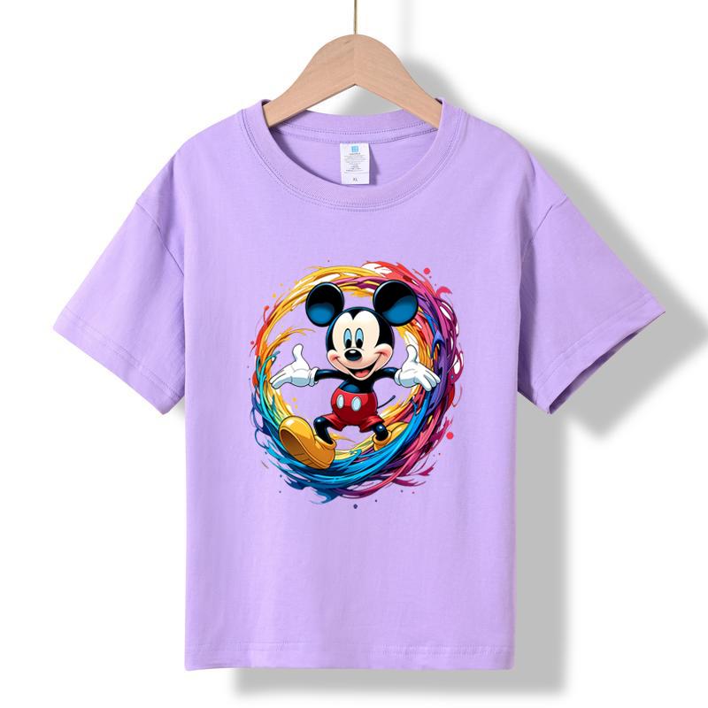 XH36 MINISO 2026 Summer New Printed Cotton Round Neck T-shirt for Children Aged 1-16, Boys and Girls