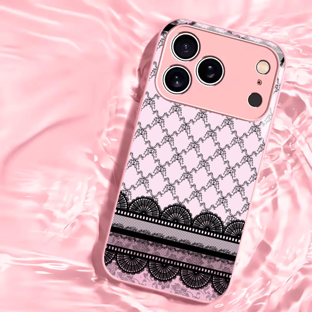 Elegant Black Lace Print phone case for iphone 17 case for iphone 17 pro max cover Glass for iPhone 17 16 15 14 13 12pm Pro Plus