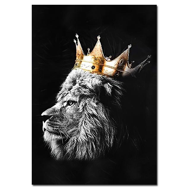 Lion Canvas Painting Wall Art Animals King and Queen with Golden Crown Posters and Prints Wall Art Pictures for Home Decoration
