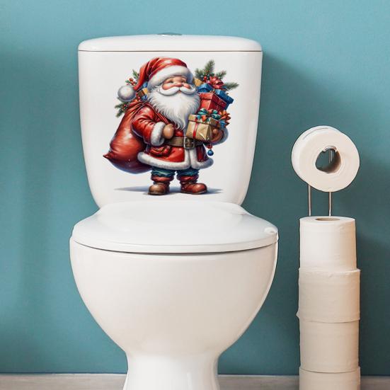 Merry Christmas Toilet Sticker Waterproof Self-adhesive PVC Living Room Bathroom Wall Santa Car Reindeer Stocking Toilet Seat Lid Decoration Decal