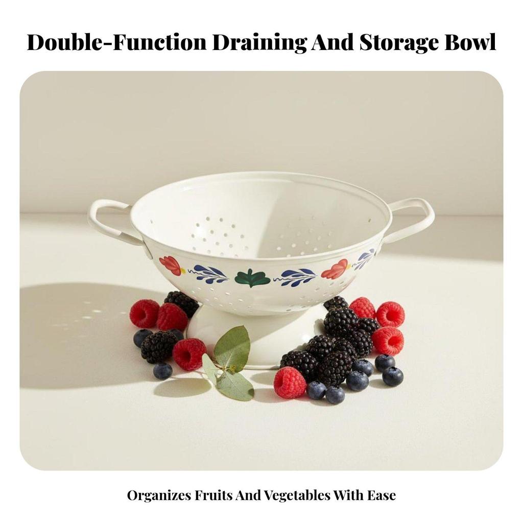 Vintage Design Fruit Basket Decorative Double Handle Draining Basket Food