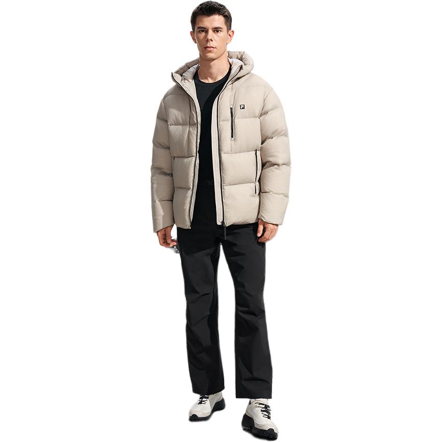 Men's FILA Fitness Down Jackets Men's Hazy Gray Brown-BG Hooded Moderate Other