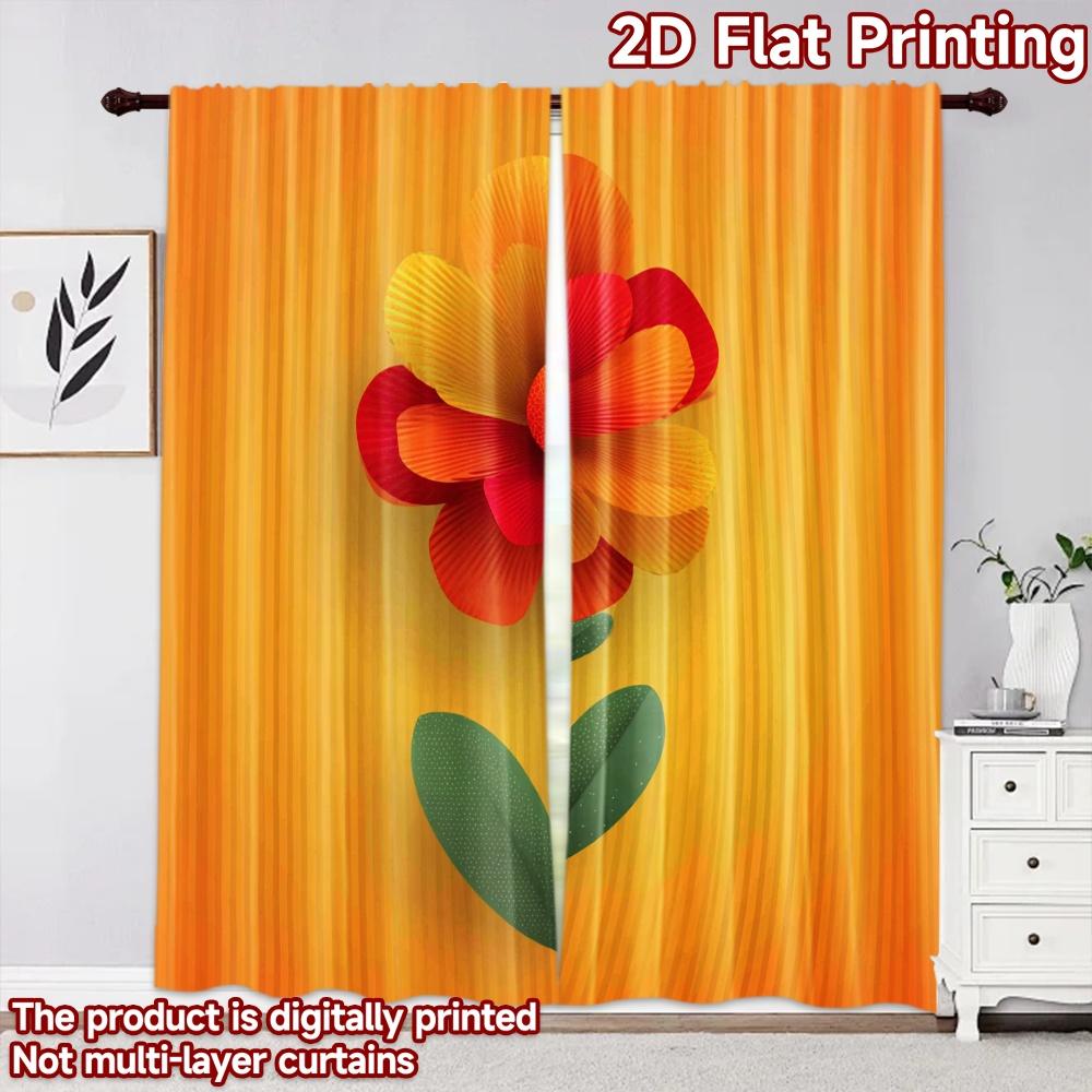 2D flat printing 2pcs Curtain Party Curtains Autumn Vibrant Flower Digital Printed Polyester Drapes Holiday Decorations for Home