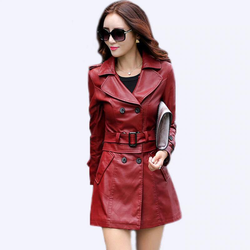 Plus Size Long Leather Jacket Women Leather Coat Female Spring Ladies Leather Jackets And Coats