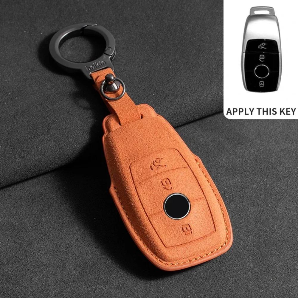 Suede Leather Car Key Case for Mercedes Benz E Class W213 W205 E200 E260 E300 E320 AMG CLA 2019 2020 Remote Fob Shell Case