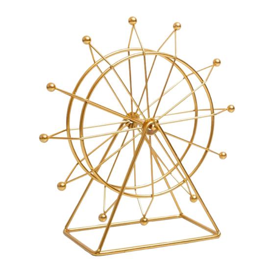 Sky Wheel Ornament with LED Light Rotatable Iron Wire Ferris Wheel Model Metal Figurine Home Office Desktop Decoration