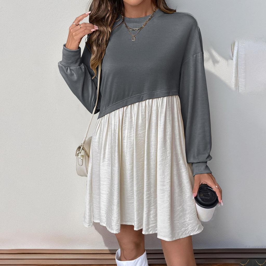 Женское модное повседневное платье с круглым вырезом и длинным рукавом в цветочном стиле