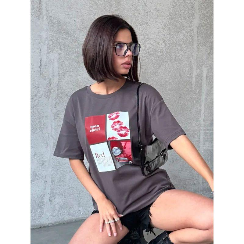 Fashion New Arrival Fashion Loose Casual Print Crew Neck T-shirt Top Loose Printed T-shirt Top