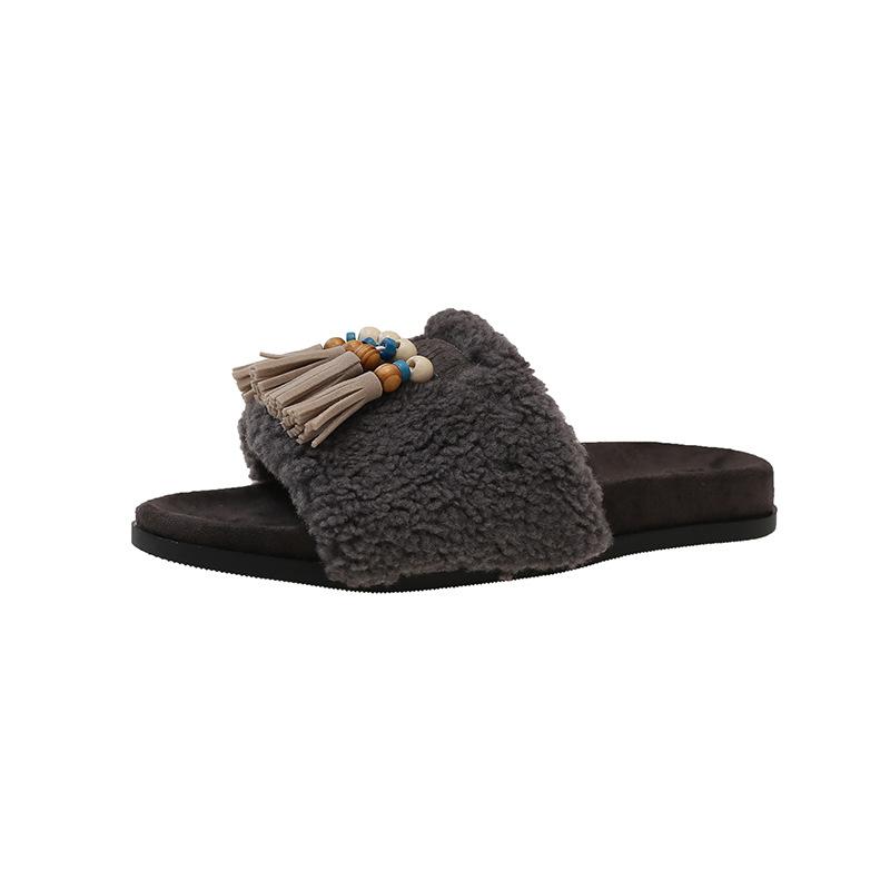 Популярные британские пляжные туфли на платформе, летние новые ленивые шлепанцы на одной педали, универсальные разноцветные шлепанцы с бахромой на союзке