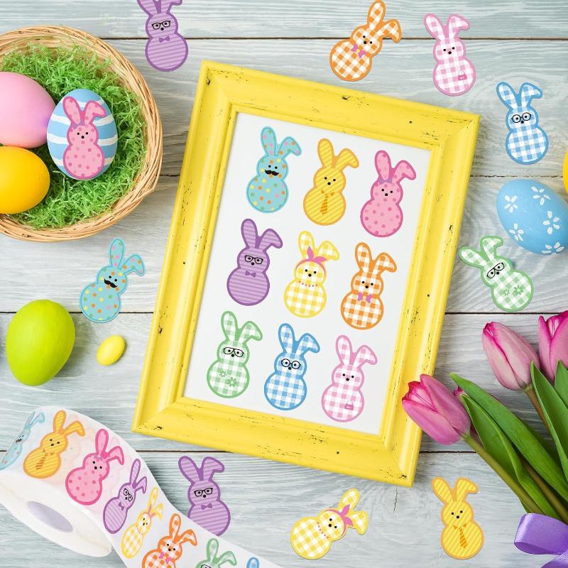 100-500 шт. Наклейки на Пасхального Кролика Рулон Милые Цветные Бумажные Наклейки с Кроликами 9 Дизайнов Узор Наклейки для Запечатывания Подарочной Упаковки