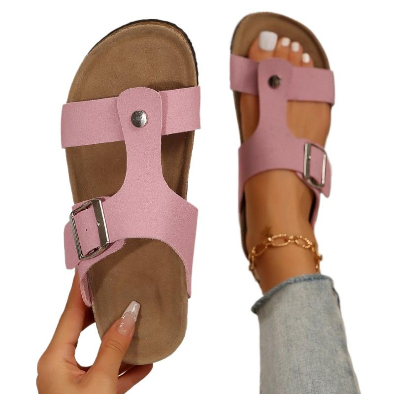 2024 Summer Hot Selling High Quality Women's Shoes Fashionable Open Toe Solid Color Low Heel Buckle Roman Women's Flat Slippers
