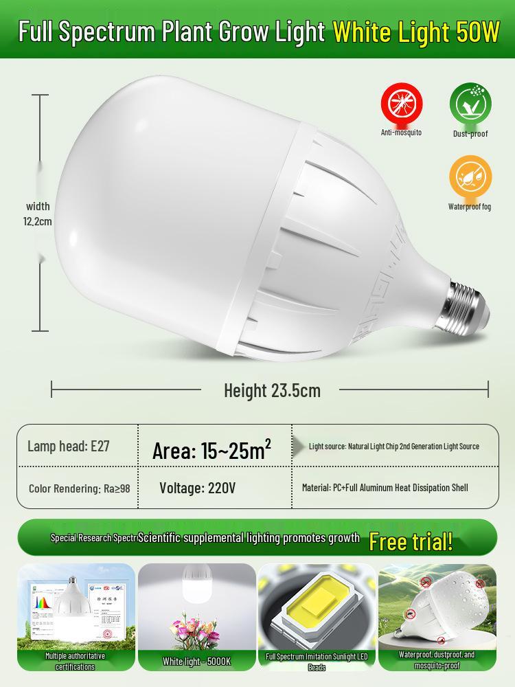 Светодиодная лампа полного спектра для выращивания комнатных растений, цоколь E27, имитация солнечного света.