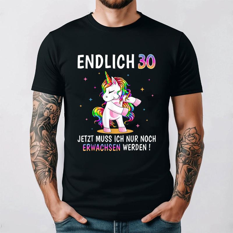 Смешная футболка с единорогом на 30-летие, хлопковая, черная, летняя, с коротким рукавом, наряд для вечеринки, дышащая, в ретро-стиле, унисекс, с принтом
