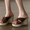 Straw High-heeled Sandals for Women's New Summer Wear with Skirt Heightened Wedge-heeled High-heeled Sandals for Women