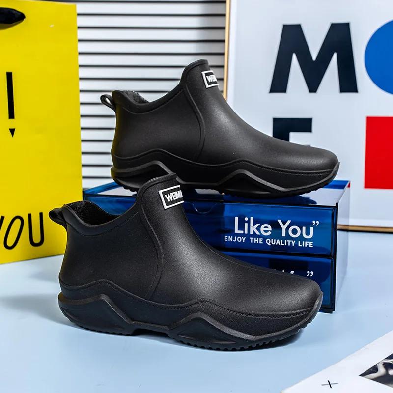 Модные мужские и женские одинаковые короткие резиновые сапоги, пара, низкие, противоскользящие водные туфли, износостойкие резиновые сапоги из ПВХ