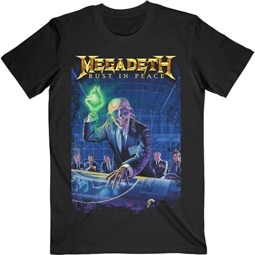 Мужская футболка с графикой Megadeth Rust and Peace к 30-летию, облегающего кроя, с круглым вырезом, с коротким рукавом, черная, повседневная, летняя
