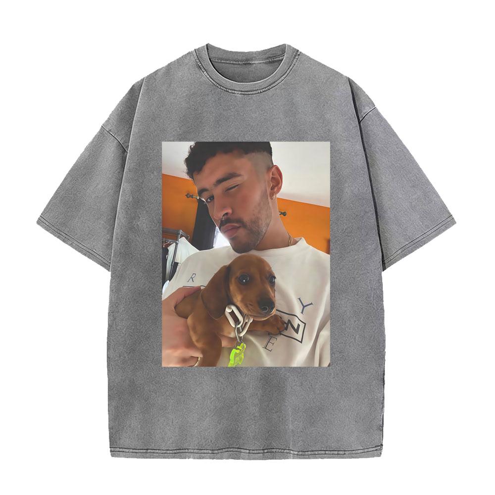 Washed Vintage Rapper Bad Bunny Tshirt Nadie Sabe Lo Que Va A Pasar Manana Skeleton Graphic T Shirts Men Fashion Hip Hop Tshirt