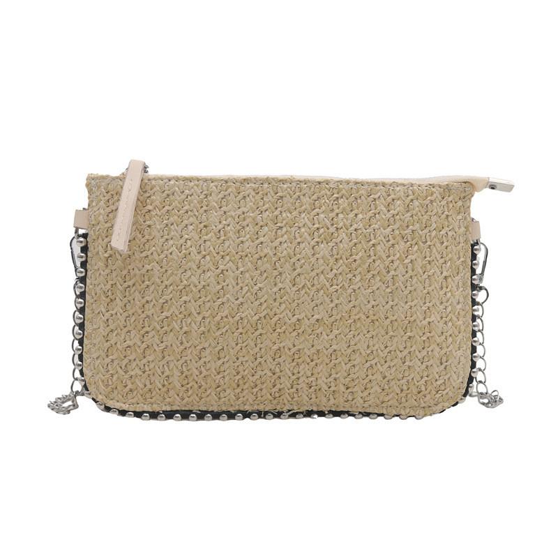 Small Grass Weaving Shoulder Bag With Zipper For Daily Casual Fashion