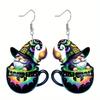 Halloween Themed Tea Cup Wizard Pattern Women Acrylic Earrings For Holiday Party Decor