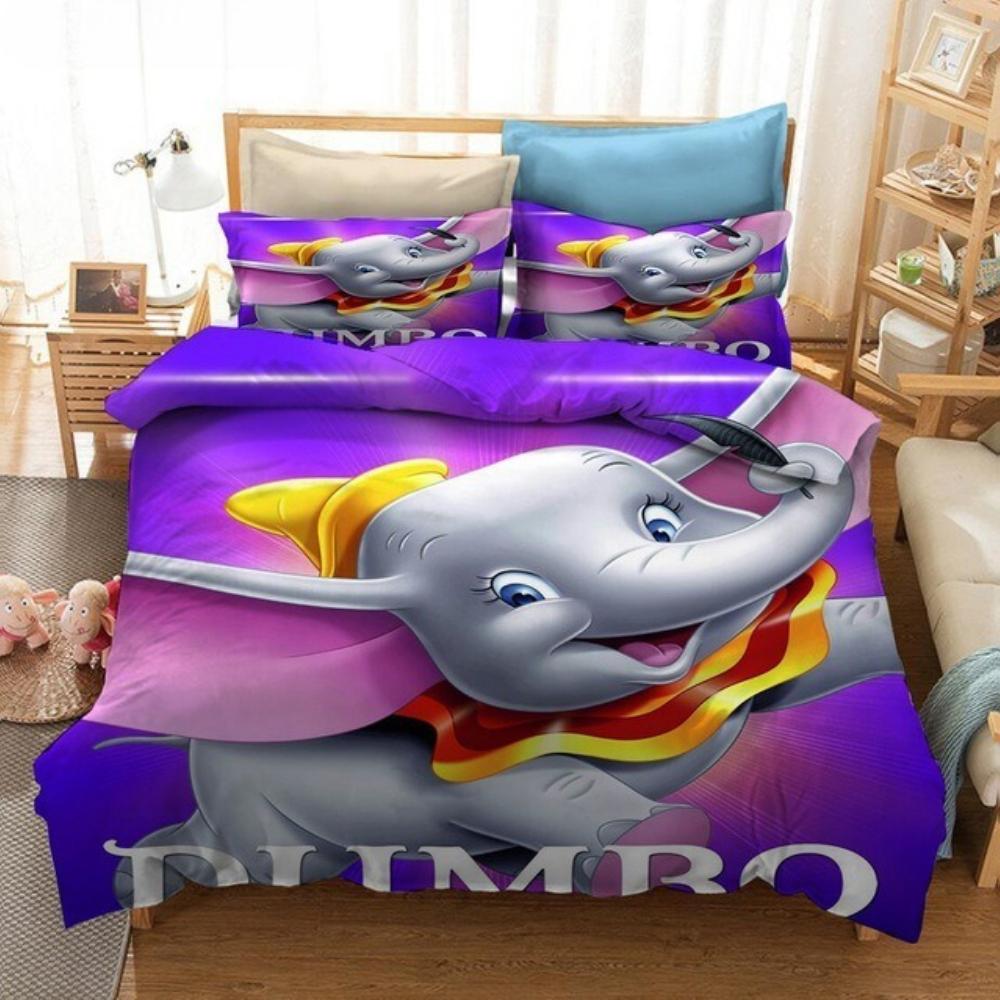 Anime Elephant Duvet Cover Set With Pillowcases 75*50cm, Dumbo Bedding Set Cartoon Comforter Cover for Boys Girls Teens Bedroom