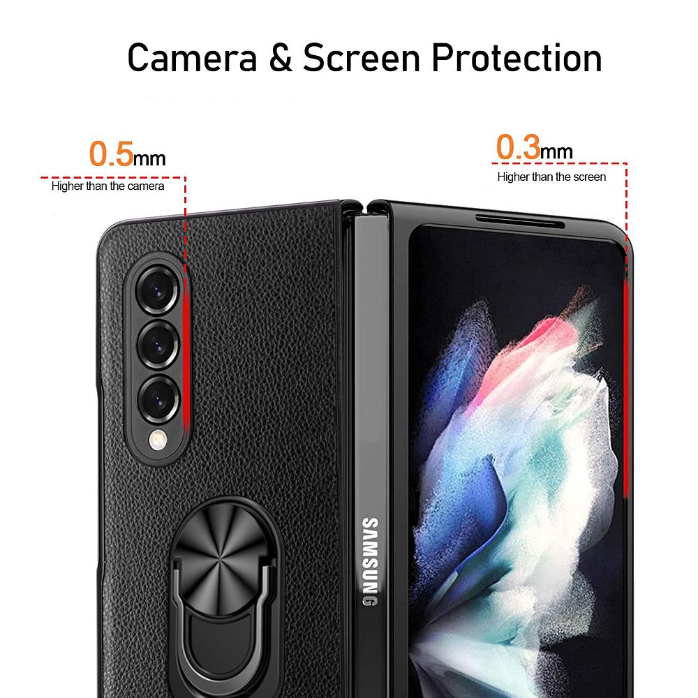 Тонкий легкий кожаный чехол-держатель для кольца для Samsung Galaxy Z Fold 3 4 Fold4 5g Fold2 Fold3 Fold 2 противоскользящий чехол для мобильного телефона