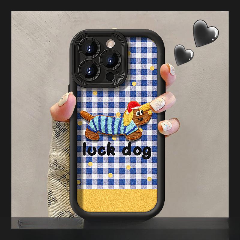 Синий сетчатый вышитый шнурок с щенком, подходит для мобильного чехла Apple 15 IPhone 14PRO, овечья кожа 13 Maillard 7/8