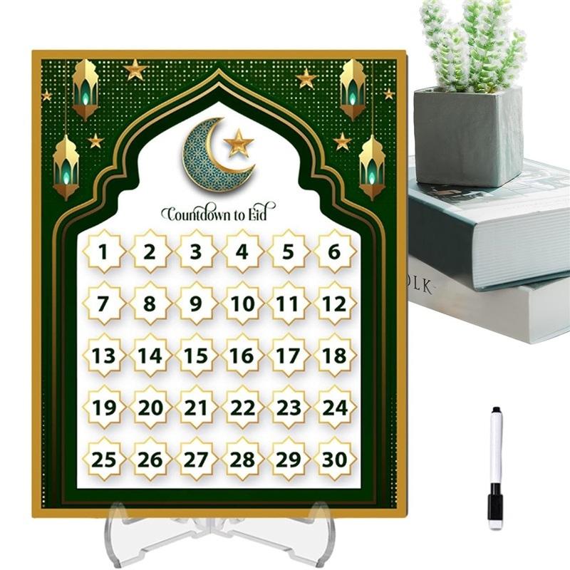Acrylic Desktop Ramadan Advent Calendar with Base, Ethnic Home Table Eid Decoration, Countdown To Eid Holiday Craft