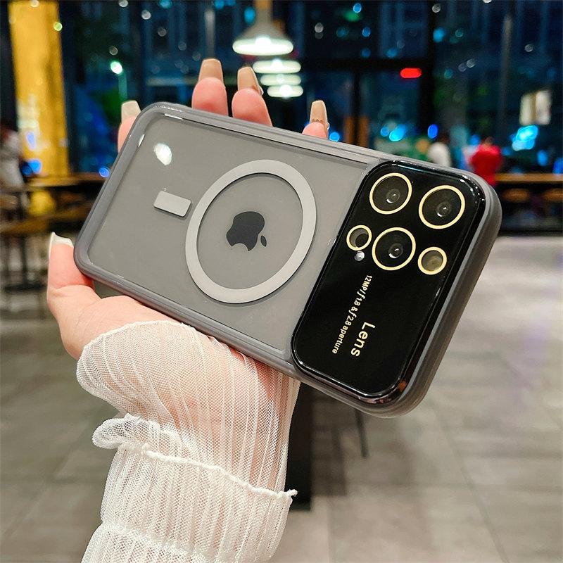 Роскошный чехол для линз с большим окном, магнитный чехол из ТПУ для беспроводной зарядки для iPhone 14 13 12 11 Pro Max, универсальный защитный чехол от падения