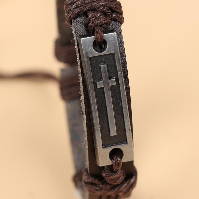 Крест Кожаный Браслет Для Мужчин Женщин Иисус Христианские Религиозные Винтажные Браслеты