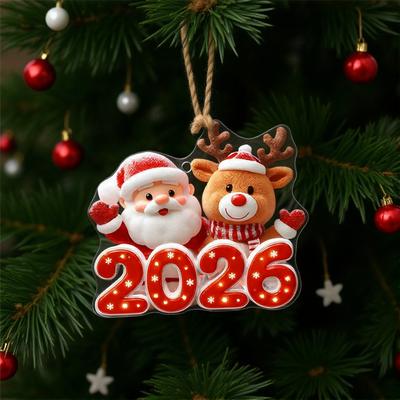 2D Плоский Акриловый Милый Мультяшный Подвеска Санта Клаус Снеговик Лось 2026 С Новым Годом Подарок Рождественское Украшение для Подвешивания на Елку Домашний Рождественский Декор
