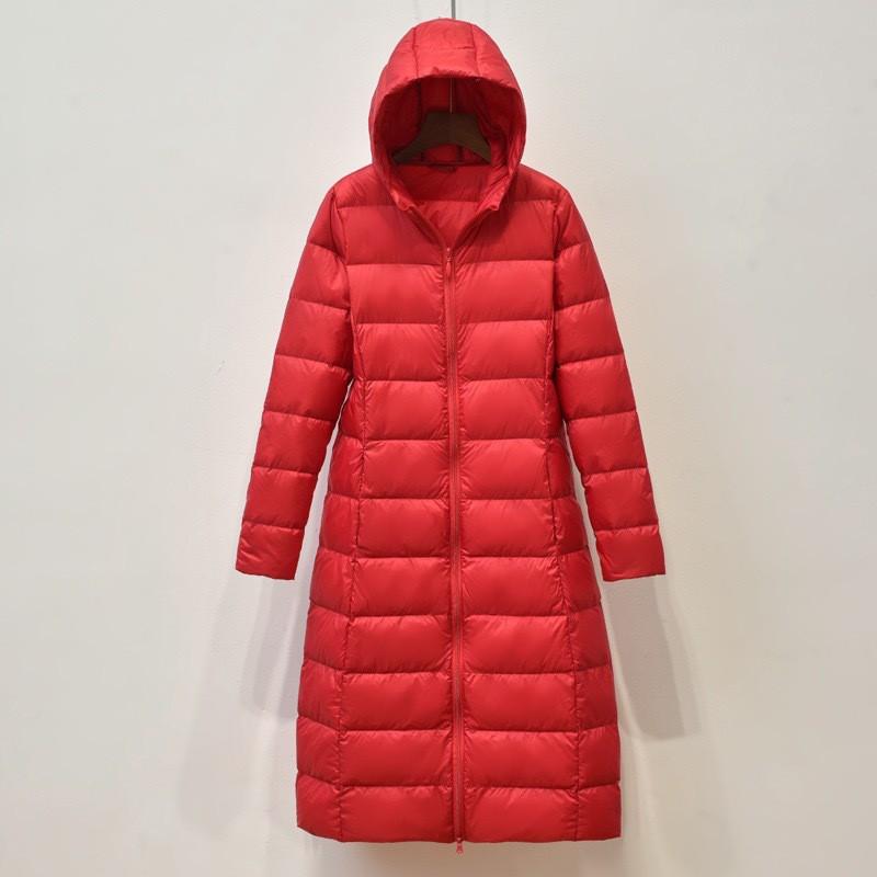 Womens Lightweight Hooded Down Coat Mid-Length Slim Fit Knee-Length Winter Jacket Daily Wear