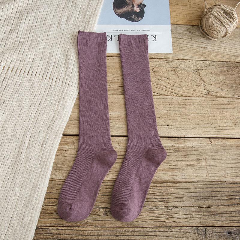 Kneehigh Compression Womens Style Japanese Socks Solid Color Breathable Cotton Slimming Fit For Autumn Winter
