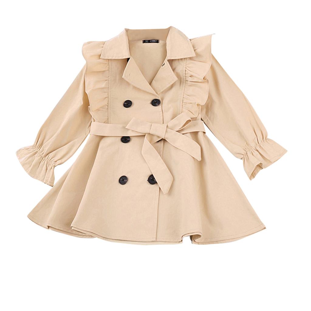 Toddler Kids Flare Sleeve Belt Solid Windproof Windbreaker Jacket Coat