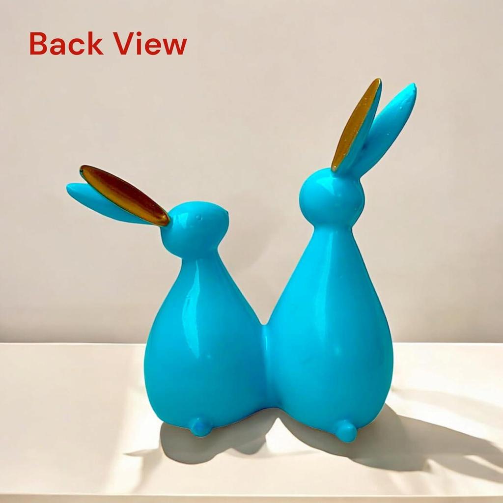 Пара кроликов/кроликов, украшение для домашнего декора гостиной - статуэтка для украшения офисного стола - декоративная фигурка из полирезины (20,3 см, цвет морской волны)