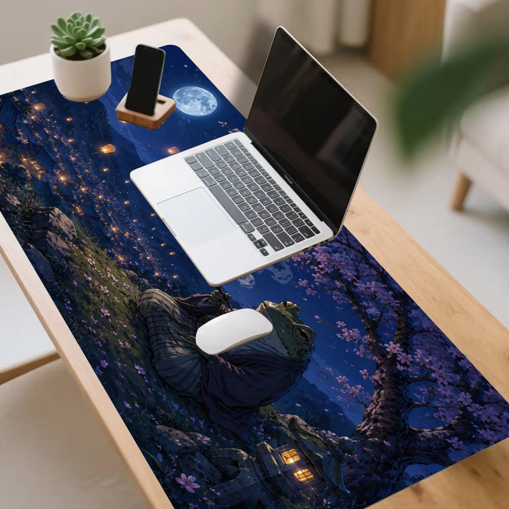 Frog Samurai Big Large Size Anti-slip Rubber Mouse Pad Gaming Desk Mat Keyboard Mat For Office Home Computer Stitched Edge